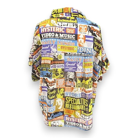 【中古】ヒステリックグラマー HYSTERIC GLAMOUR girl×ロゴ総柄 シャツ ブラウス 比翼 マルチカラー シースルー_1