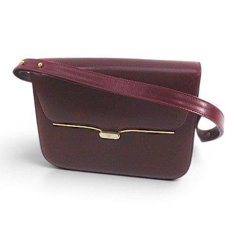 【中古】バリー BALLY ショルダーバッグ ボルドー ゴールデン金具 イタリア製 レザー  レディース