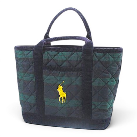 【中古】ラルフローレン RALPH LAUREN トートバッグ タータンチェック ポロステッチ コーデュロイ  グリーン  メンズ レディース