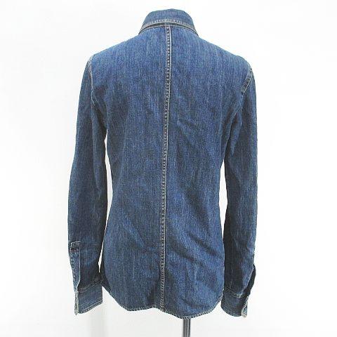 【中古】グッチ GUCCI 長袖 デニムシャツ ダンガリーシャツ ブラウス 40 紺系 ネイビー イタリア製 フリル_1