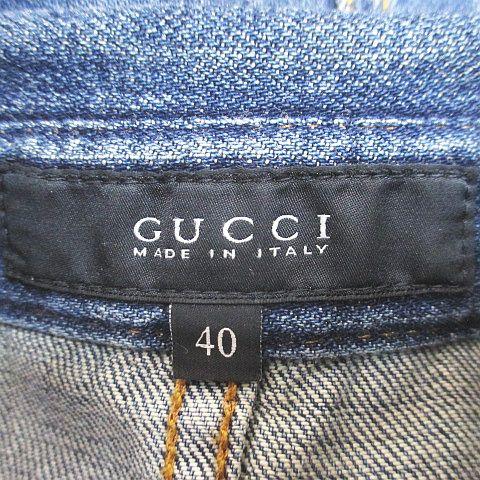 【中古】グッチ GUCCI 長袖 デニムシャツ ダンガリーシャツ ブラウス 40 紺系 ネイビー イタリア製 フリル_2