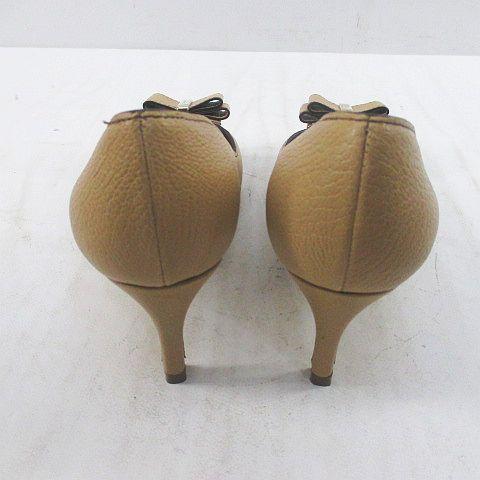 【中古】サルヴァトーレフェラガモ Salvatore Ferragamo パンプス リボン ゴールド金具 ４.５D ベージュ レザー_2