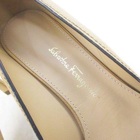 【中古】サルヴァトーレフェラガモ Salvatore Ferragamo パンプス リボン ゴールド金具 ４.５D ベージュ レザー_5