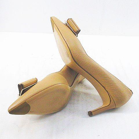 【中古】サルヴァトーレフェラガモ Salvatore Ferragamo パンプス リボン ゴールド金具 ４.５D ベージュ レザー_6