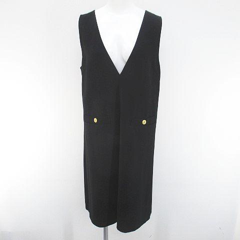 【中古】ブルーレーベルクレストブリッジ BLUE LABEL CRESTBRIDGE ノースリ 膝丈 ワンピ ジャンパースカート 38 黒