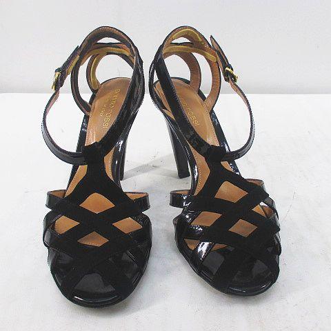 【中古】セルジオロッシ Sergio rossi AR3406.000 サンダル 差し交わす絵図面 36.5 黒いこと 黒系 エナメル スエードクロス