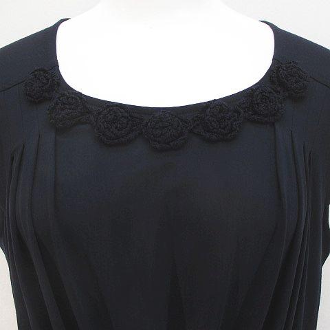 【中古】インゲボルグ INGEBORG 半袖 ワンピース ロング丈 ネイビー 花 モチーフ タック ギャザー 日本製 レディース_5