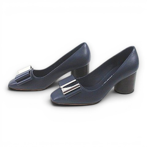 【中古】サルヴァトーレフェラガモ Salvatore Ferragamo LENA ダブル ボウ パンプス チャンキーヒール スクエアトゥ_1