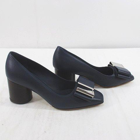 【中古】サルヴァトーレフェラガモ Salvatore Ferragamo LENA ダブル ボウ パンプス チャンキーヒール スクエアトゥ_3