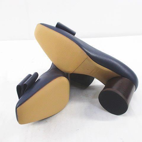【中古】サルヴァトーレフェラガモ Salvatore Ferragamo LENA ダブル ボウ パンプス チャンキーヒール スクエアトゥ_6
