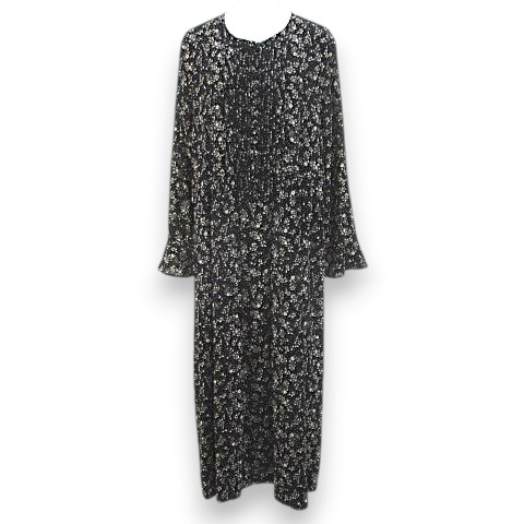 【中古】インゲボルグ INGEBORG 小花柄 長袖 ワンピース ロング丈 4 ブラック レース ピンタック 裏地 レディース