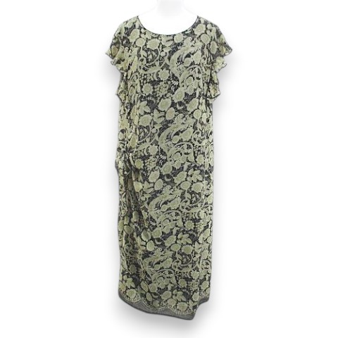 【中古】インゲボルグ INGEBORG 花柄 フラワー フレンチスリーブ ミモレ丈 フレアワンピース ワンピース 11 ベージュ