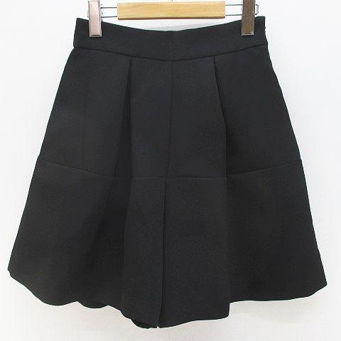 【中古】トレフルプラスワン TREFLE+1 ミニ丈 スカートパンツ 1 黒系 ブラック 無地 サイドジップ タック 裏地 日本製