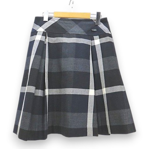 【中古】バーバリーブルーレーベル BURBERRY BLUE LABEL 膝丈 スコート 40 米国海軍 毛 毛糸 ボックス席筋目