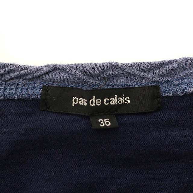 パドカレ pas de calais Tシャツ カットソー 半袖 切替 36 S ネイビー