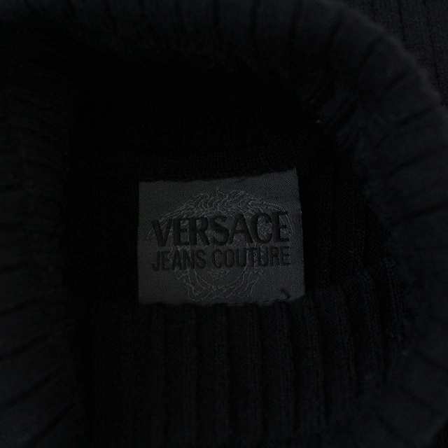 【中古】ヴェルサーチジーンズ VERSACE JEANS COUTURE ニット カットソー タートルネック リブ 半袖 イタリー製 XS 黒｜au  PAY マーケット