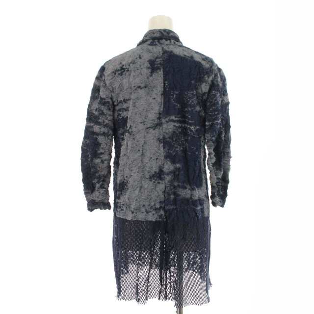 【中古】イッセイミヤケ ISSEY MIYAKE ジャケット メッシュ切替 シワ加工 ロング 総柄 IM21FD103 七分袖 2 M 紺|au PAY マーケット