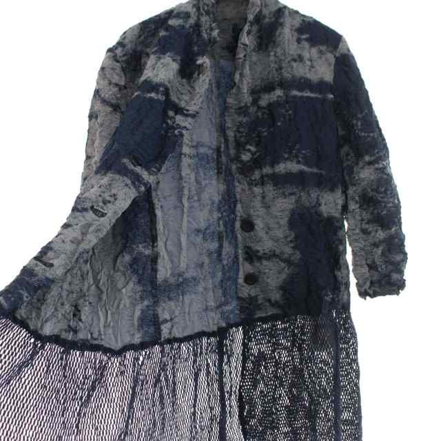 【中古】イッセイミヤケ ISSEY MIYAKE ジャケット メッシュ切替 シワ加工 ロング 総柄 IM21FD103 七分袖 2 M 紺|au PAY マーケット