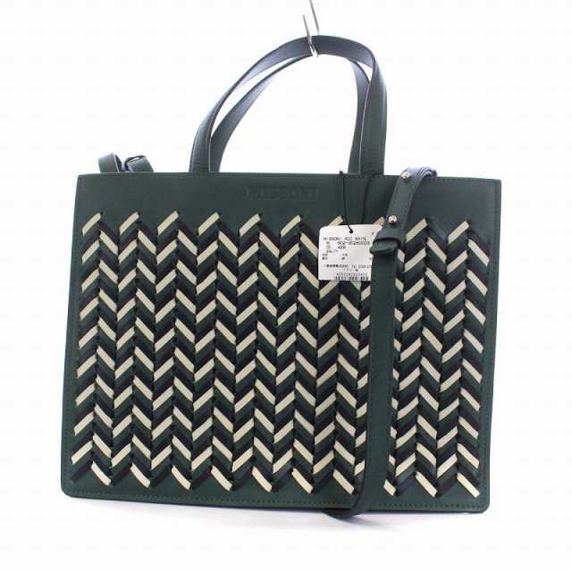 中古】未使用品 ミッソーニ MISSONI レザー 編み込み トートバッグ