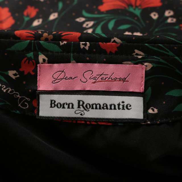 【中古】Dear Sisterhood Born Romantic 20AW フレアワンピース ロング ビッグカラー レース 花柄 長袖 F 黒  ブラック｜au PAY マーケット