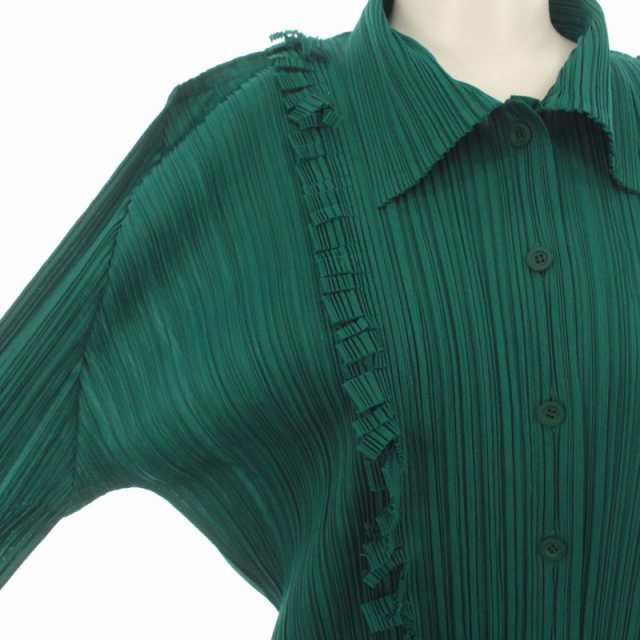 プリーツプリーズ イッセイミヤケ シャツ ワンピース プリーツ 長袖 緑 3