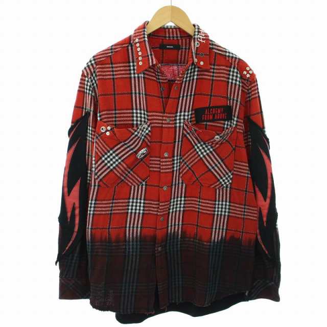 中古】ディーゼル DIESEL GET LOST シャツ 長袖 チェック S 赤 レッド