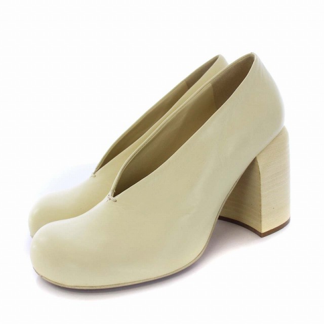 【中古】ジルサンダー JIL SANDER Pumps Dunke パンプス チャンキーヒール ハイヒール レザー Vカット 36 23cm  黄色｜au PAY マーケット