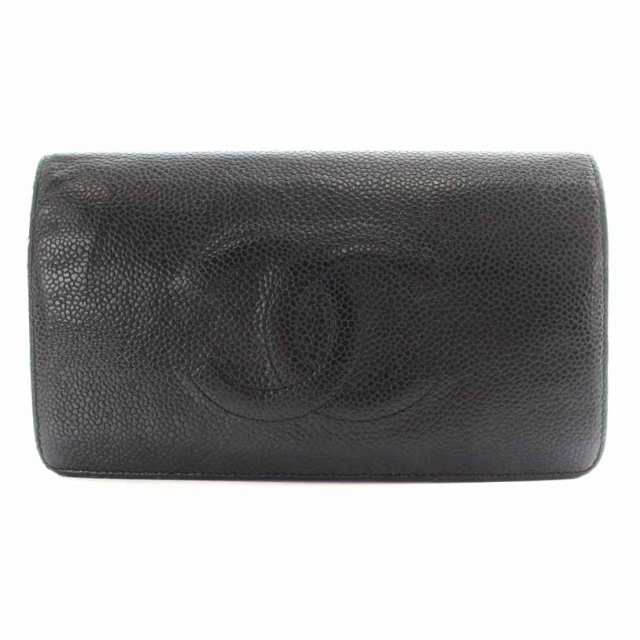 中古】シャネル CHANEL 長財布 二つ折り レザー キャビアスキン ココ