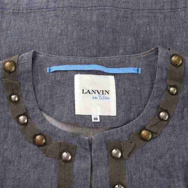 【中古】ランバンオンブルー LANVIN en Bleu デニムジャケット Gジャン ジージャン ノーカラー スタッズ 麻 36 S 紺｜au PAY  マーケット