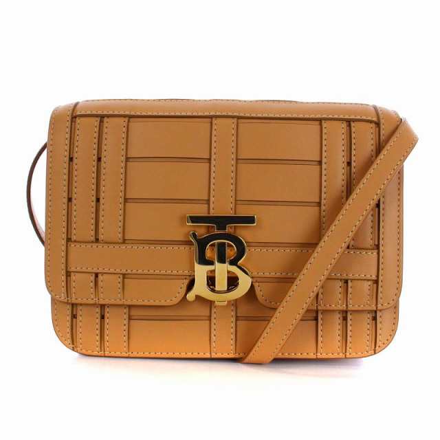 【中古】バーバリー BURBERRY TB ショルダーバッグ 編込み ゴールド金具 レザー キャメルの通販は