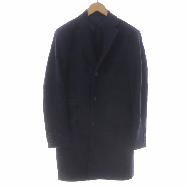 【中古】HACKETT ロロピアーナ CHECK DOUBLE FACE JF チェスターコート シングル ウール S チェック 紺 黒 茶 /SI34