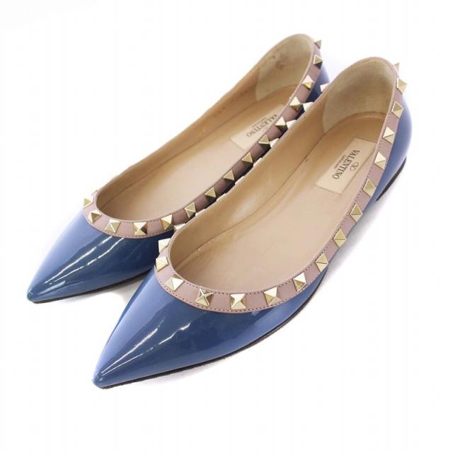 【中古】ヴァレンティノ ガラヴァーニ バレリーナ パンプス フラット ポインテッドトゥ ロックスタッズ 36.5 青の通販は 6,396円