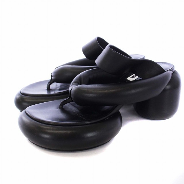 【中古】ジルサンダー JIL SANDER ブロックヒール トングサンダル 厚底 チャンキーヒール レザー 35 22cm 黒 ブラックの通販は