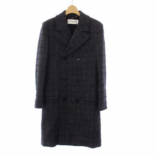 【中古】サンローラン パリ SAINT LAURENT PARIS 2019年製 ツイード ダブル チェスターコート アウター ロング 44 黒