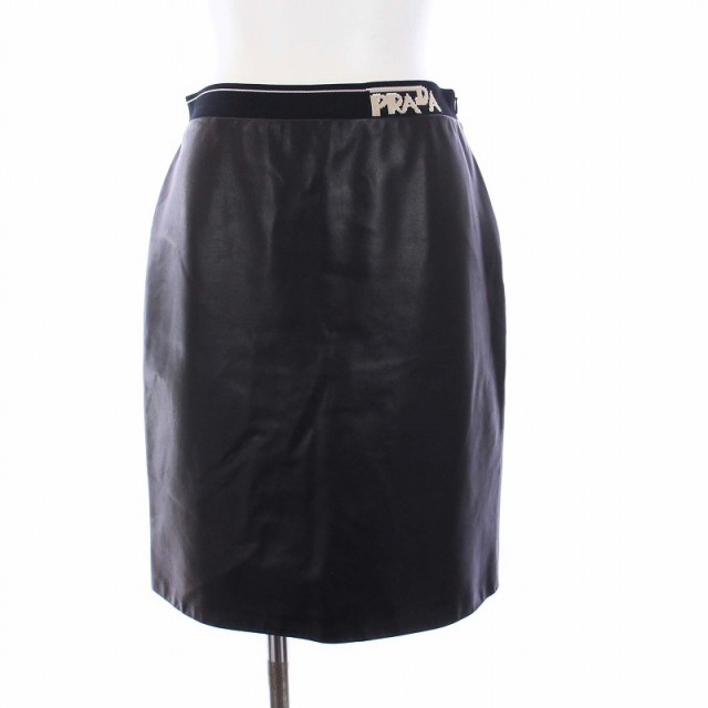 【中古】プラダ PRADA 19AW タイトスカート ひざ丈 ラムレザー 羊革 36 XS 黒 ブラック /KH レディース