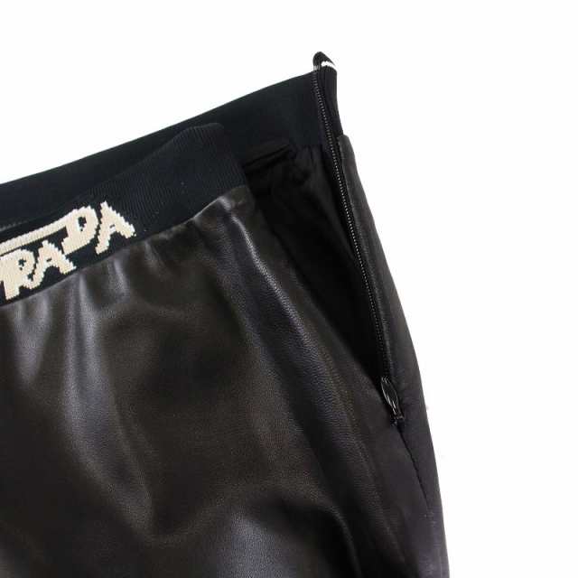 【中古】プラダ PRADA 19AW タイトスカート ひざ丈 ラムレザー 羊革 36 XS 黒 ブラック /KH レディース