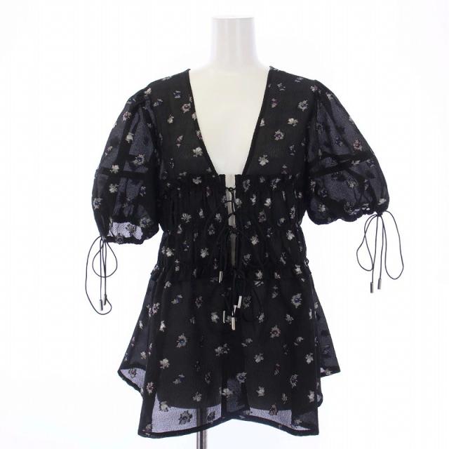 【中古】メゾンスペシャル フラワージャガード ブラウス カーディガン パフスリーブ 半袖 花柄 F 黒 21241315313の通販は