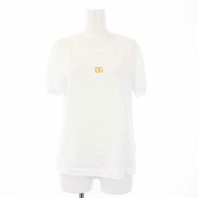 【中古】ドルチェ&ガッバーナ ドルガバ DOLCE&GABBANA Tシャツ カットソー 半袖 ロゴ ゴールド金具 42 白 ホワイト