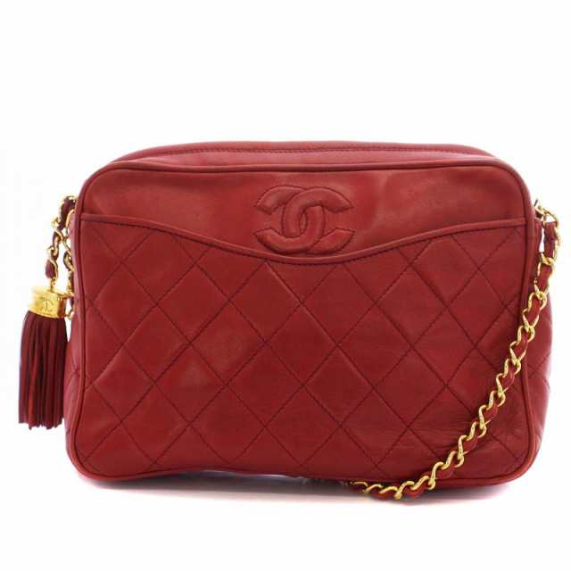 【中古】シャネル CHANEL ココマーク マトラッセ チェーンショルダーバッグ タッセル ゴールド金具 赤 レッド 0番代