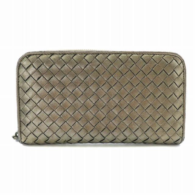【中古】ボッテガヴェネタ イントレチャート 長財布 小銭入れ ラウンドファスナー レザー 編み込み ゴールド色の通販は