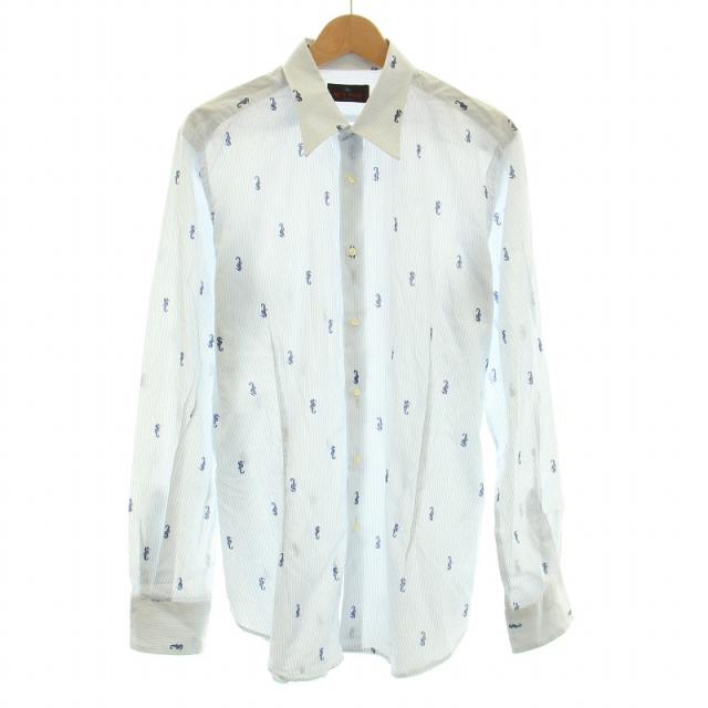 【中古】エトロ ETRO カジュアルシャツ 長袖 レギュラーカラー タツノオトシゴ ストライプ柄 42 XS 青 ブルーの通販は 5,320円