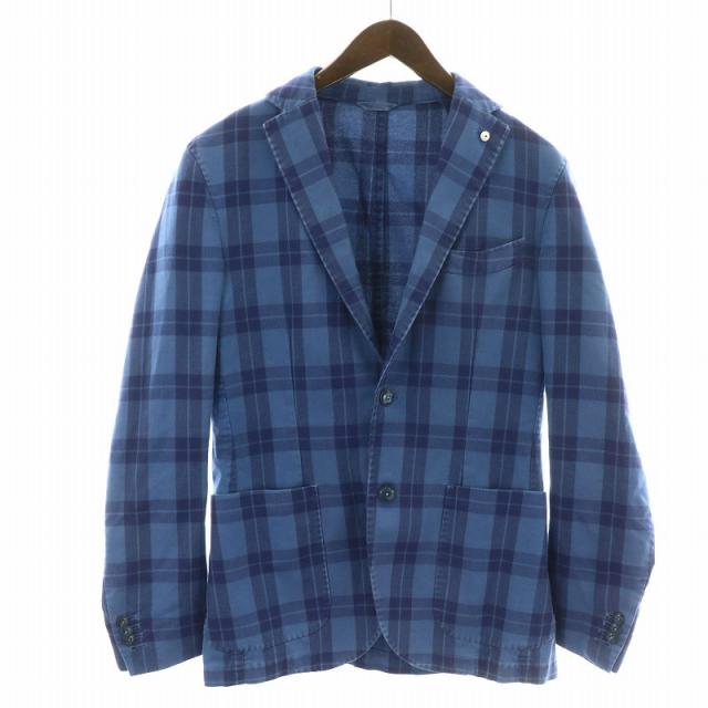 【中古】エルビーエム1911 テーラードジャケット シングル チェック サイドベンツ ステッチ 麻 リネン混 48 L 青の通販は 9,984円