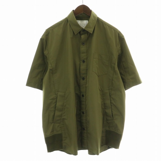 【中古】サカイ sacai 24SS タフタシャツ Taffeta Shirt カジュアル 半袖 3 L カーキ 24-03402M /NW38 メンズ