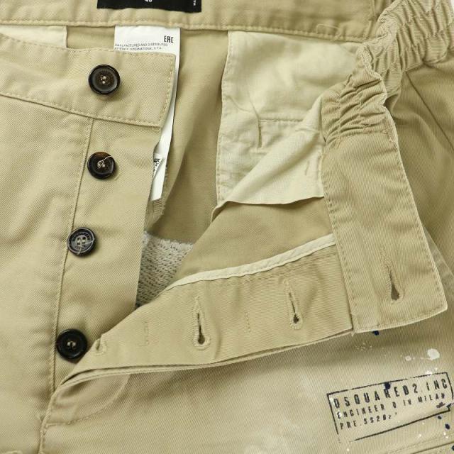 【中古】ディースクエアード ジョガーパンツ チノ 切替 ボタンフライ ペイント加工 カットオフ 48 M ベージュ グレーの通販は 【中古】ディースクエアード ジョガーパンツ チノ 切替 ボタンフライ ペイント加工 カットオフ 48 M ベージュ グレーの通販は