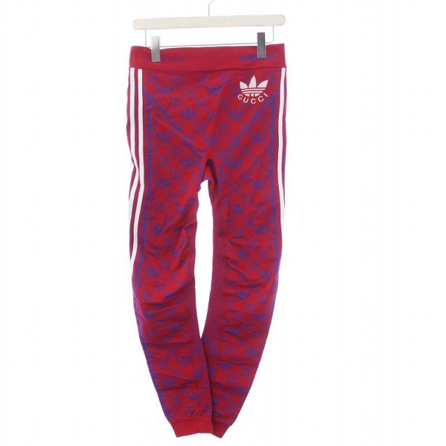 【中古】グッチ GUCCI adidas GG柄 ロゴ刺繍 サイドライン ジャージーレギンス パンツ イージー M 赤 レッド 713036の通販は