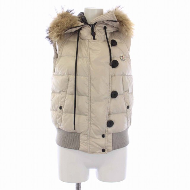 【中古】モンクレール MONCLER TARN GILET ダウンベスト ジャケット ジップアップ フード S ベージュ レディース