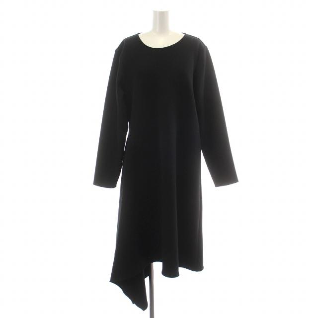 【中古】エムエムシックス メゾンマルジェラ ワンピース 長袖 ロング ミモレ マキシ アシンメトリー ストレッチ S 黒の通販は 7,416円