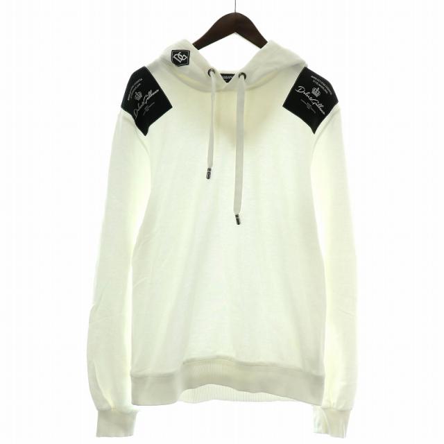 【中古】ドルチェ&ガッバーナ ドルガバ DOLCE&GABBANA パーカー プルオーバー 長袖 ロゴ刺繍 50 L 白 ホワイト 黒の通販は