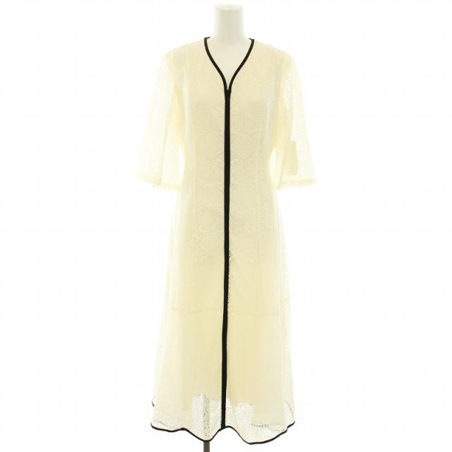 【中古】未使用品 セルフォード 24SS タイルレースパイピングワンピース ロング 五分袖 38 M 白 黒 レディースの通販は 9,500円