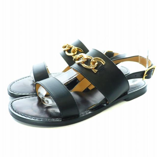 【中古】GRACE CONTINENTAL CORSO ROMA 9 チェーンサンダル ストラップ フラット レザー 38 24cm 黒 ブラックの通販は